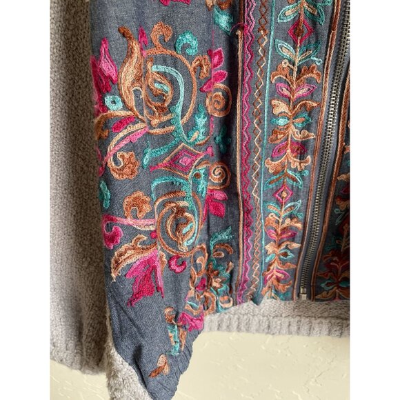 UMGEE Size Medium Knit Full Zip Cardigan Sweater Jacket Embroidered Floral Boho - Picture 5 of 6